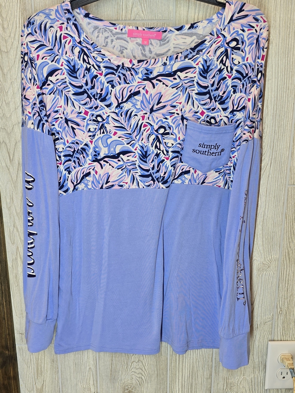 Simply Southern Lavender Blue Floral Panel Long Sleeve Top